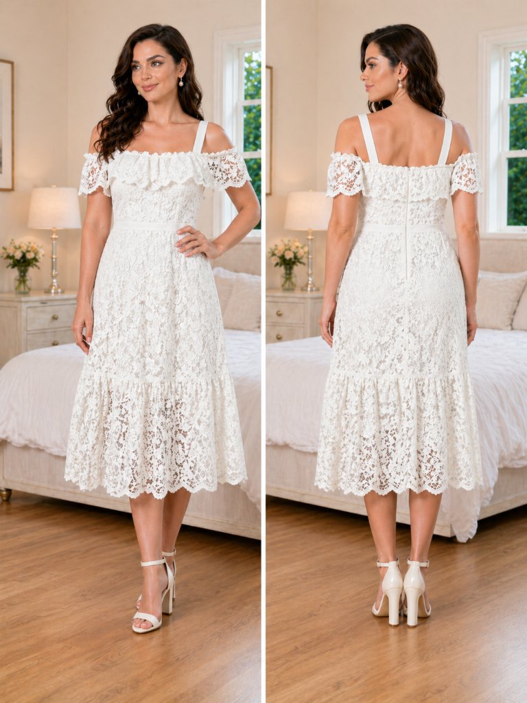 New Marchesa Notte White Off Shoulder Guipure Lace Midi Dress $515